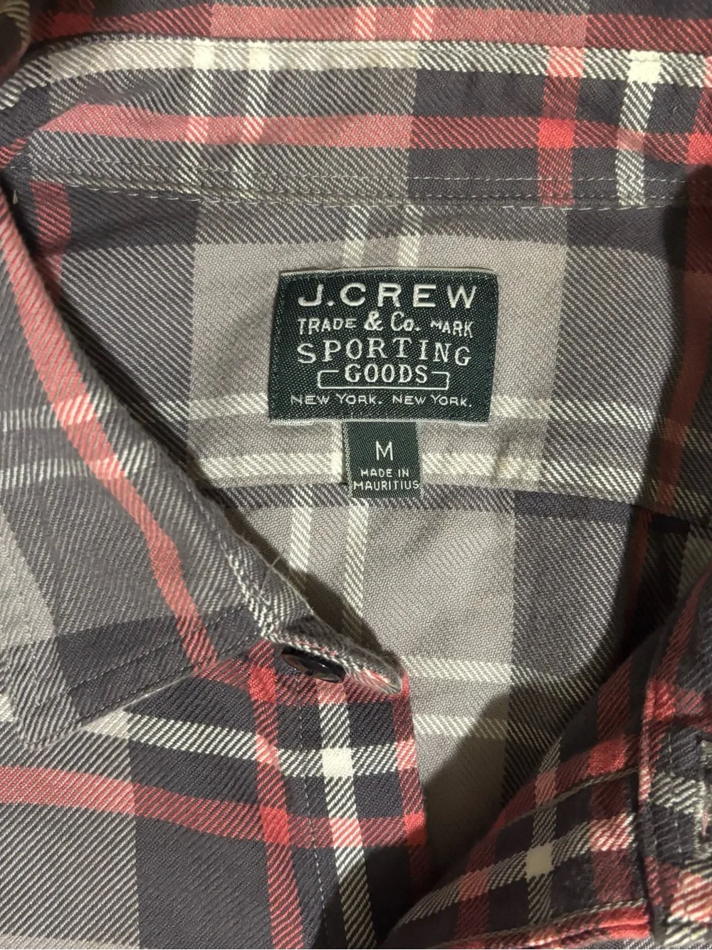 J.Crew Sporting Goods Plaid Flannel Shirt Mens M Gray Red 90s Style Button Up